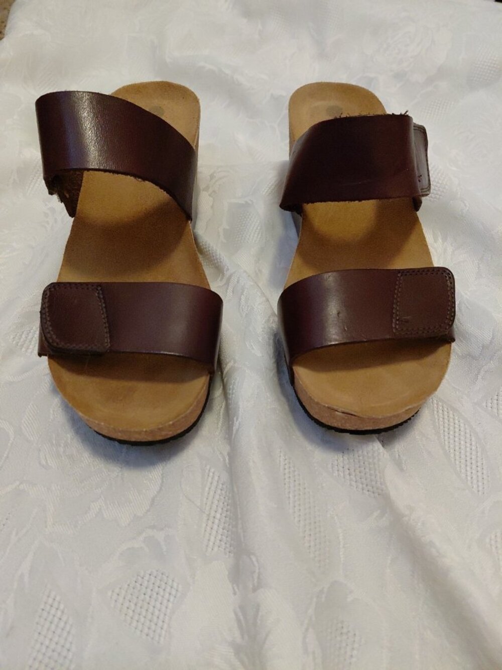 Eric Michael Liat Platform Cork Wedge Leather Strap Sandal Brown US 9 EU 40 - Picture 2 of 10